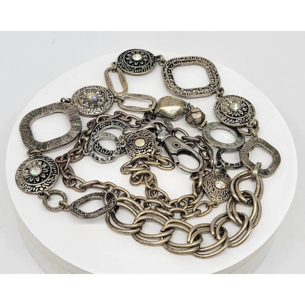 Ruby Rd. Chain Statement Belt Women’s AB Rhinestone Flowers Silver Tone Vintage